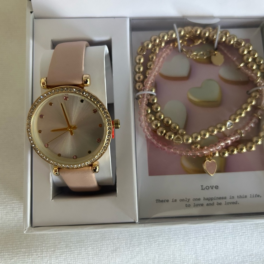Elegant Pink and Gold Watch and Bracelet Set